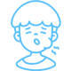 Smiling child with blue outline icon representing pediatric dental care and happy patients