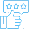 Thumbs up gesture with three-star rating icon representing positive pediatric dental feedback and satisfaction.